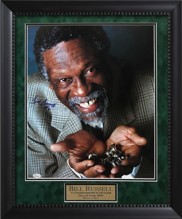 Tussendoortje Opa Zullen Bill Russell Autograph Photo NBA Rings 11 in 13 years Framed 23x27 JSA  Authentication - New England Picture