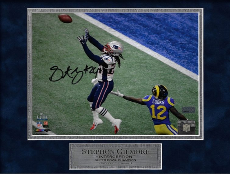 Framed Stephon Gilmore New England Patriots Autographed 8 x 10 Super Bowl LIII Champions Game-Winning Interception Photograph Fanatics Authentic Certified 