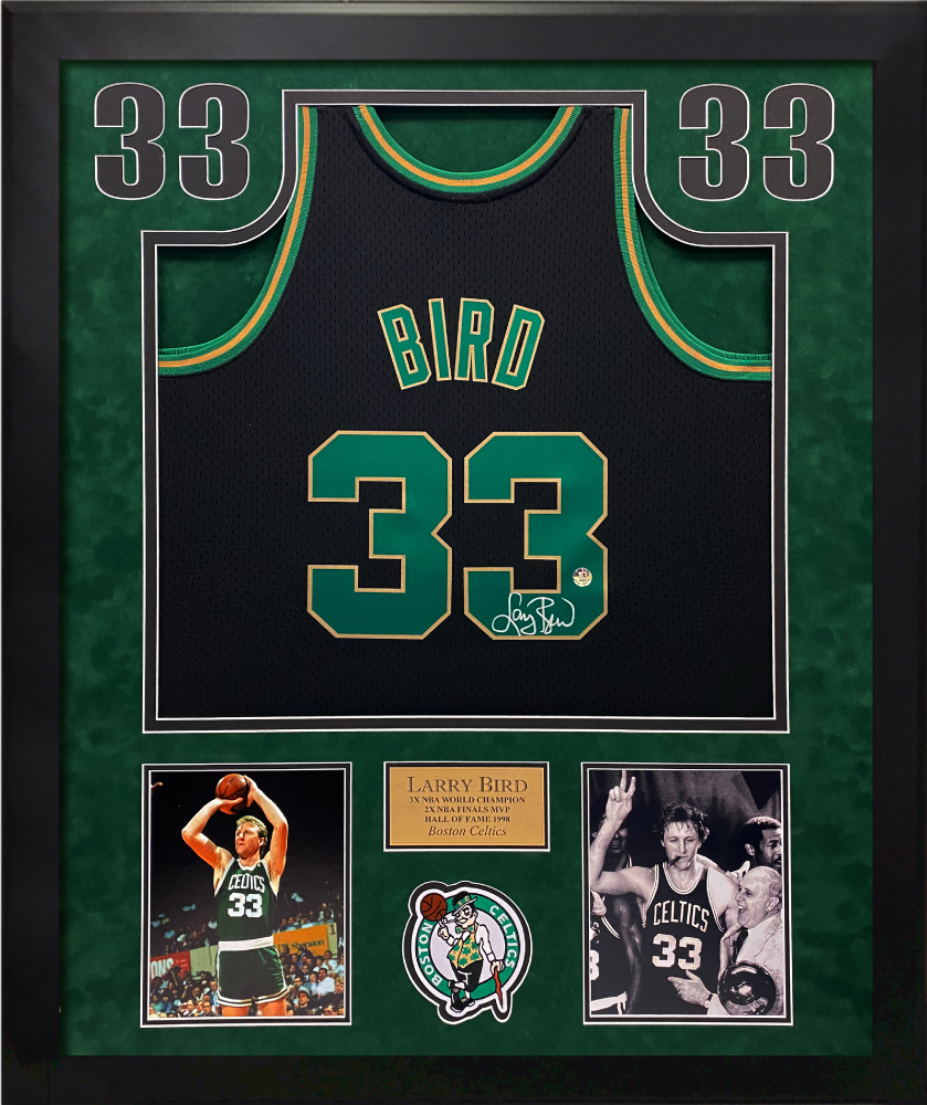 Larry Bird Autograph Jersey Boston Celtics Black Framed 37x45