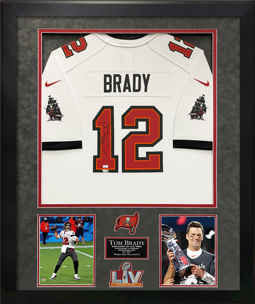 Tom Brady Autograph Jersey Tampa Bay Buccaneers Super Bowl LV White Framed 32x40