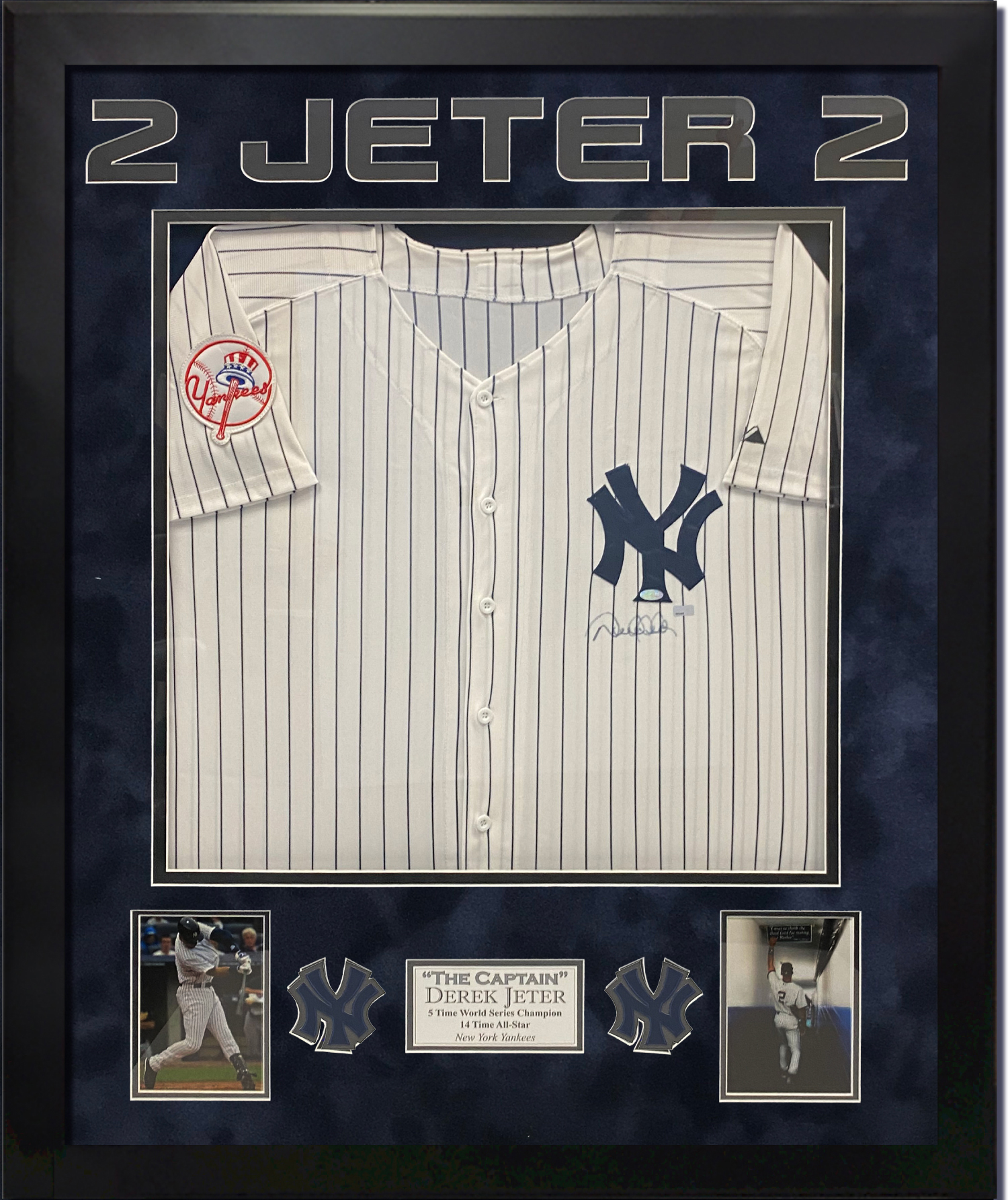 Custom Frame the jersey you provide with photos, team logo patch, and the in house laser plate is created with your favorite stats. This top mat has the letters cut out for an additional charge.New England Picture can frame any local team or teams from across the world. Fill out the custom framing form and email us a picture of the item you want framed. The framing cost for a similar jersey is priced between $400-$500 depending on the details.