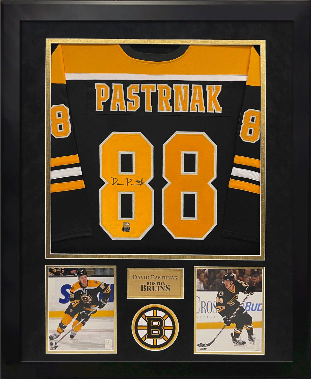 Custom Frame the jersey you provide with photos, team logo patch, and the in house laser plate is created with your favorite stats. New England Picture can frame any local team or teams from across the world. Fill out the custom framing info and email us a picture of the item you want framed. The framing cost for a similar jersey is priced between $350-$450 depending on the details.