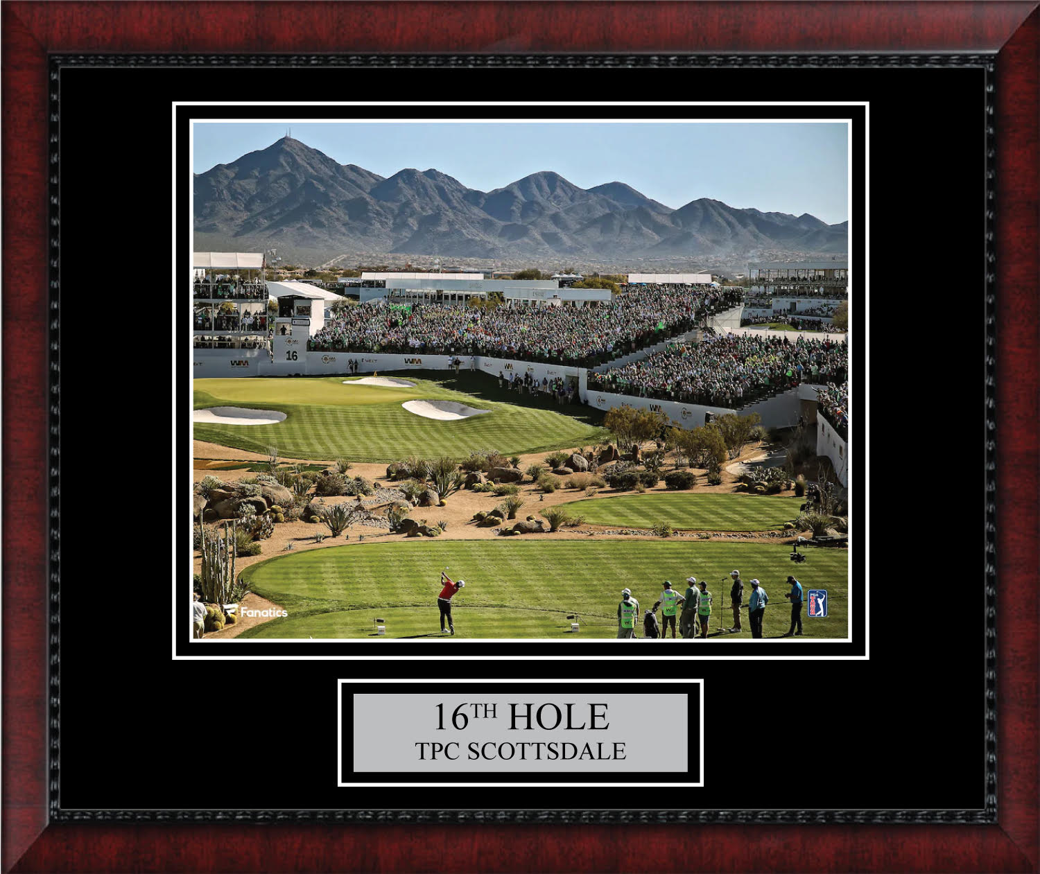 Custom frame your 8x10 golf photo with an 11x14 double mat and custom engraved laser plate and choice of frame.