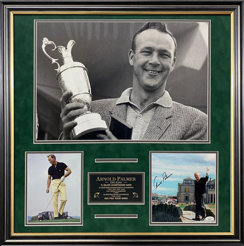 Custom frame a golf photo autograph you provide with a combination of images and a custom laser engraved plate.