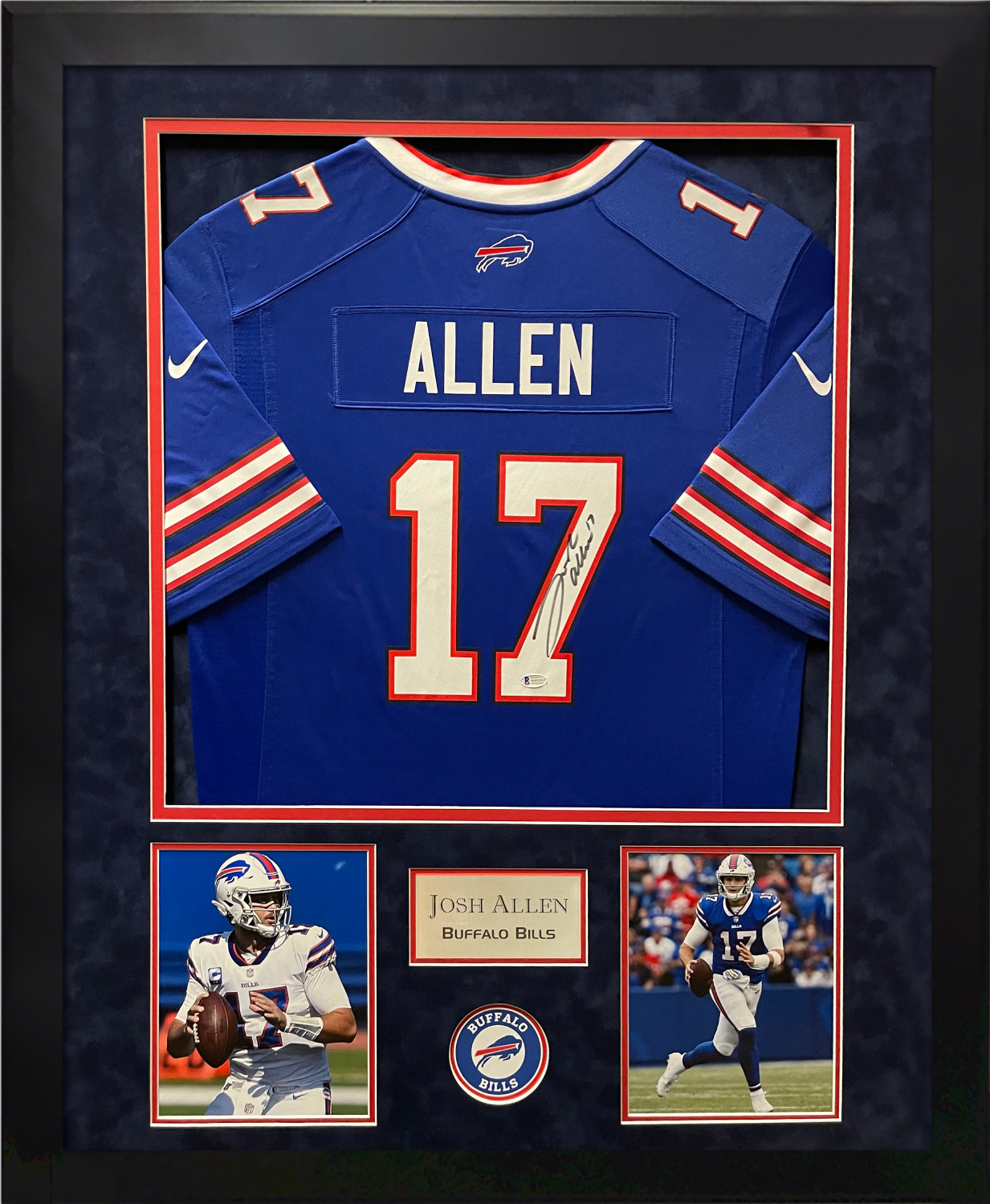 Josh Allen Autograph Jersey Nike Blue Framed 37x45 - New England Picture