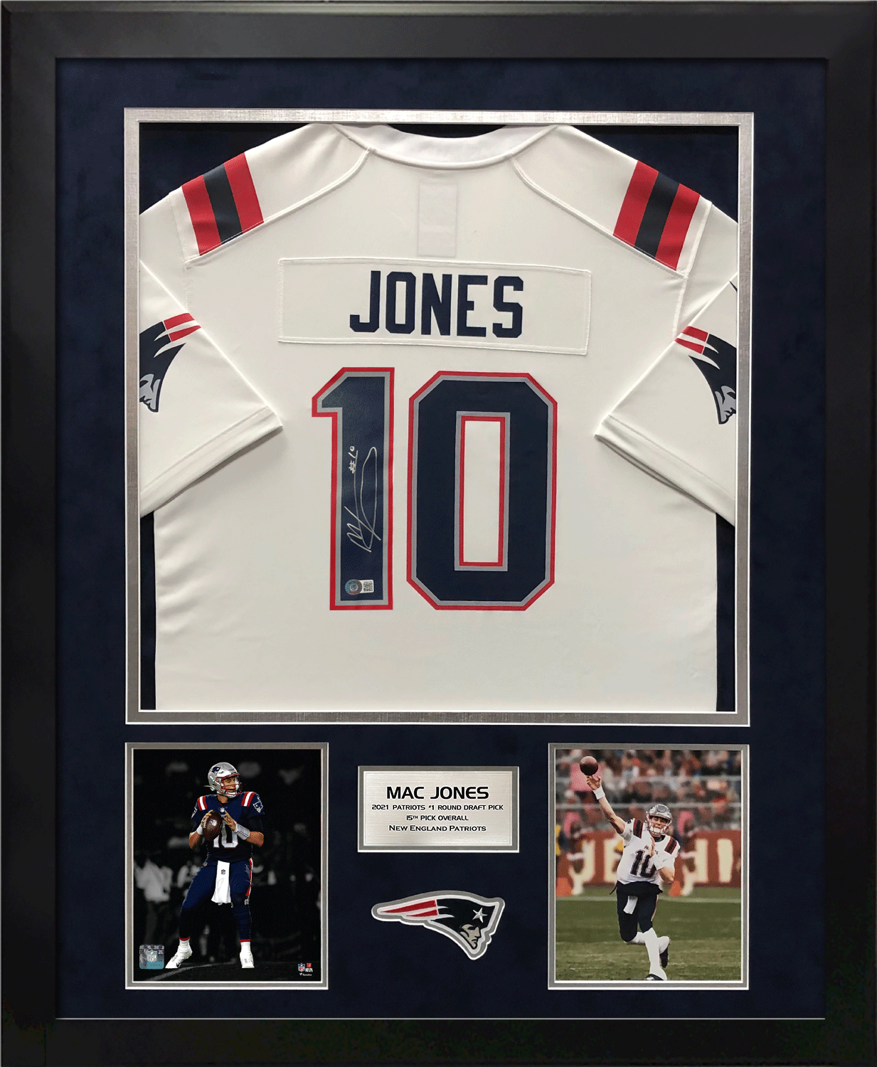 Mac Jones Autograph Patriots Jersey Game Day White 32×40 - New