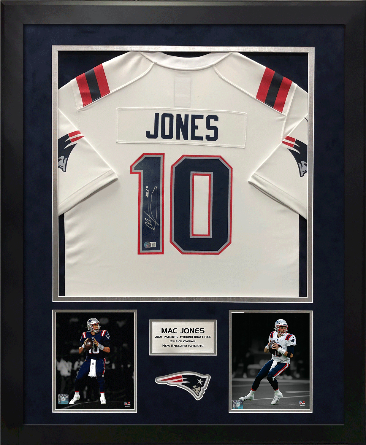 Mac Jones Autograph Patriots Jersey Game Day White 32×40 - New England  Picture