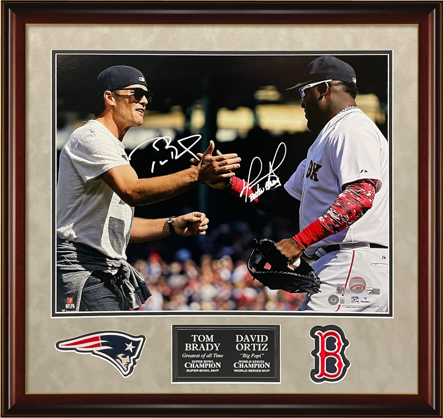Tom Brady, David Ortiz Double Autograph Shake Hands 25x27 JSA Authentication