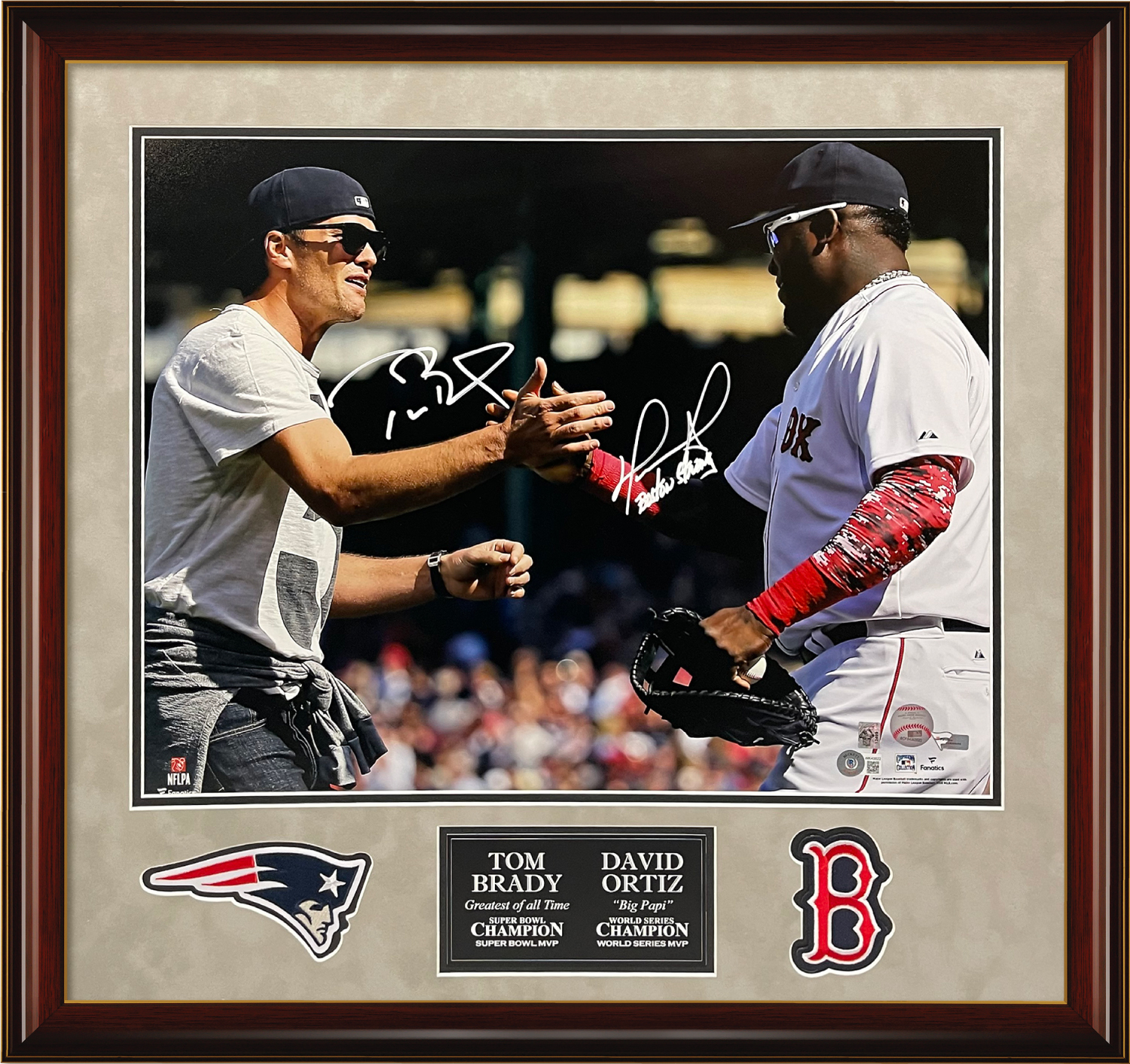 Tom Brady, David Ortiz Double Autograph Shake Hands 25x27 JSA