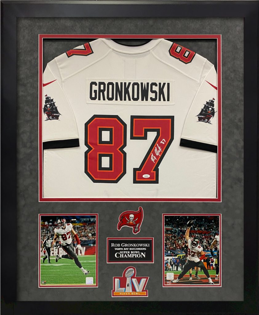 Rob Gronkowski Autograph Jersey Tampa Bay Buccaneers White Elite Jersey  Framed 37x45 - New England Picture