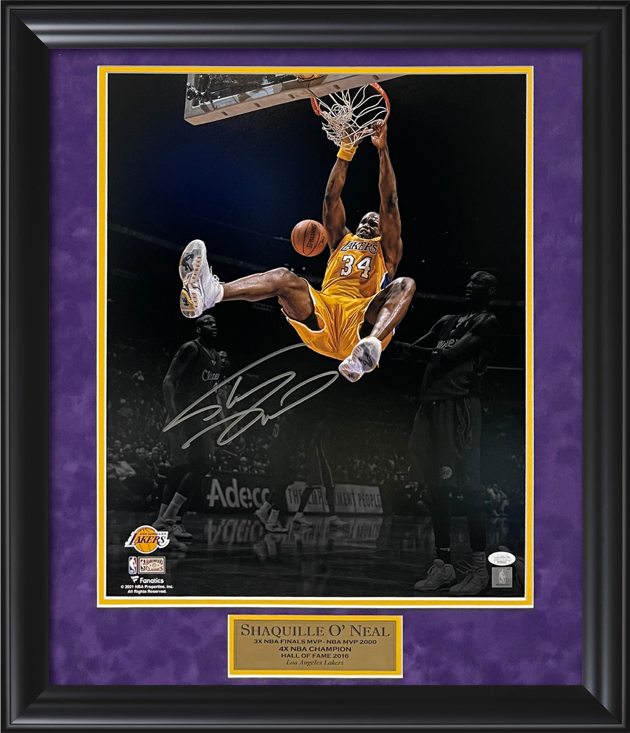 Shaquille O'Neal Autograph Photo Dunk Hang on Rim 23x27 JSA Shaquille O'Neal Autograph Photo Dunk Hang on Rim 23x27 JSA