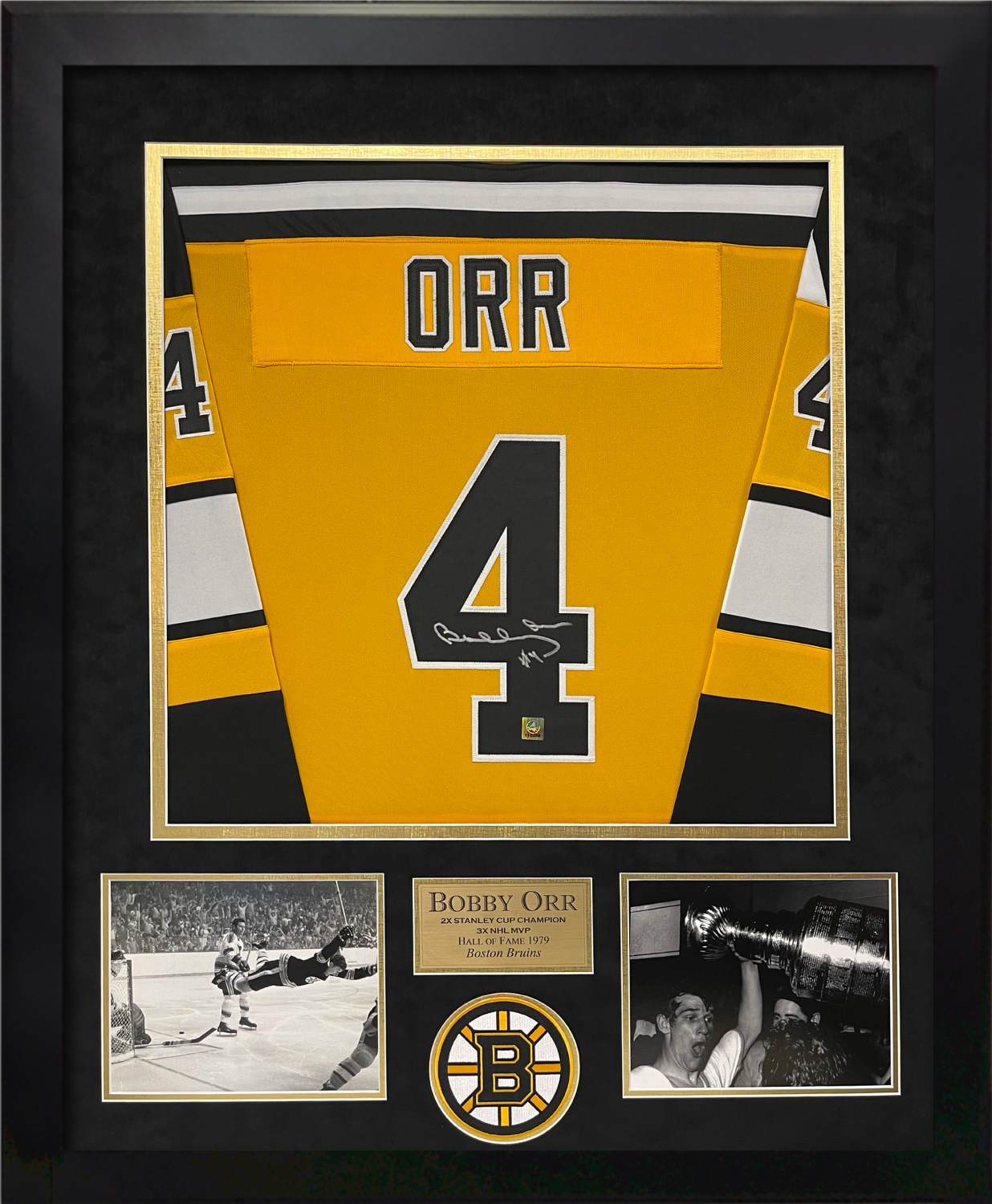 Bobby Orr Signed Bruins Custom Framed Cut Display with Jersey