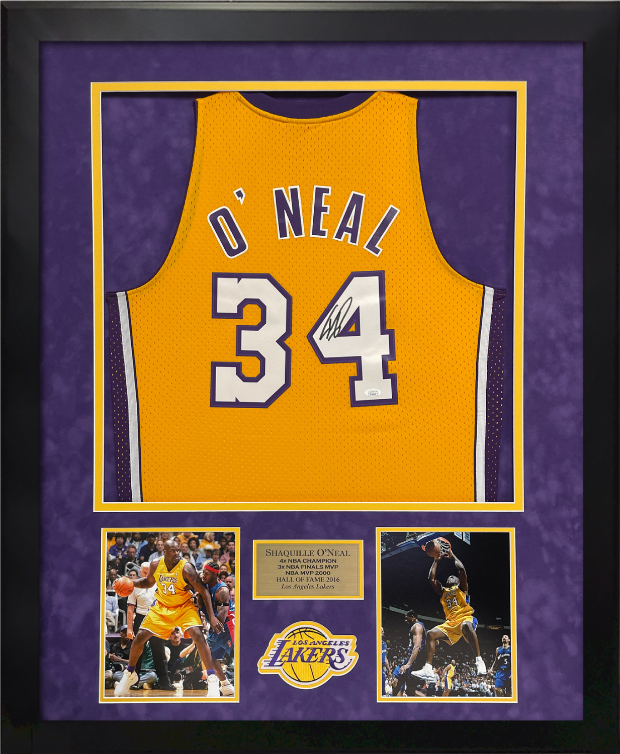 Shaquille O'Neal Autograph Jersey Lakers Gold Framed 37x45 - New
