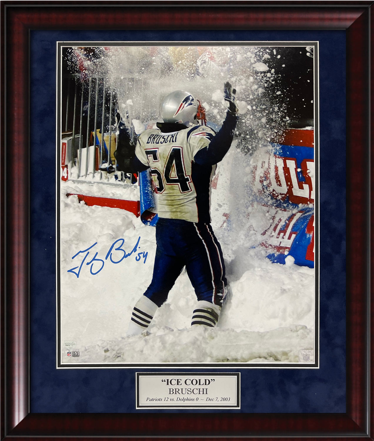 Tedy Bruschi Autograph Photo Ice Cold Bruschi 23x27 New England Picture  Authentication - New England Picture