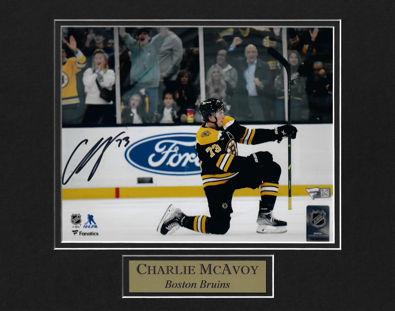 Charlie McAvoy Autograph Photo Black Uniform Skate Alone 11×14