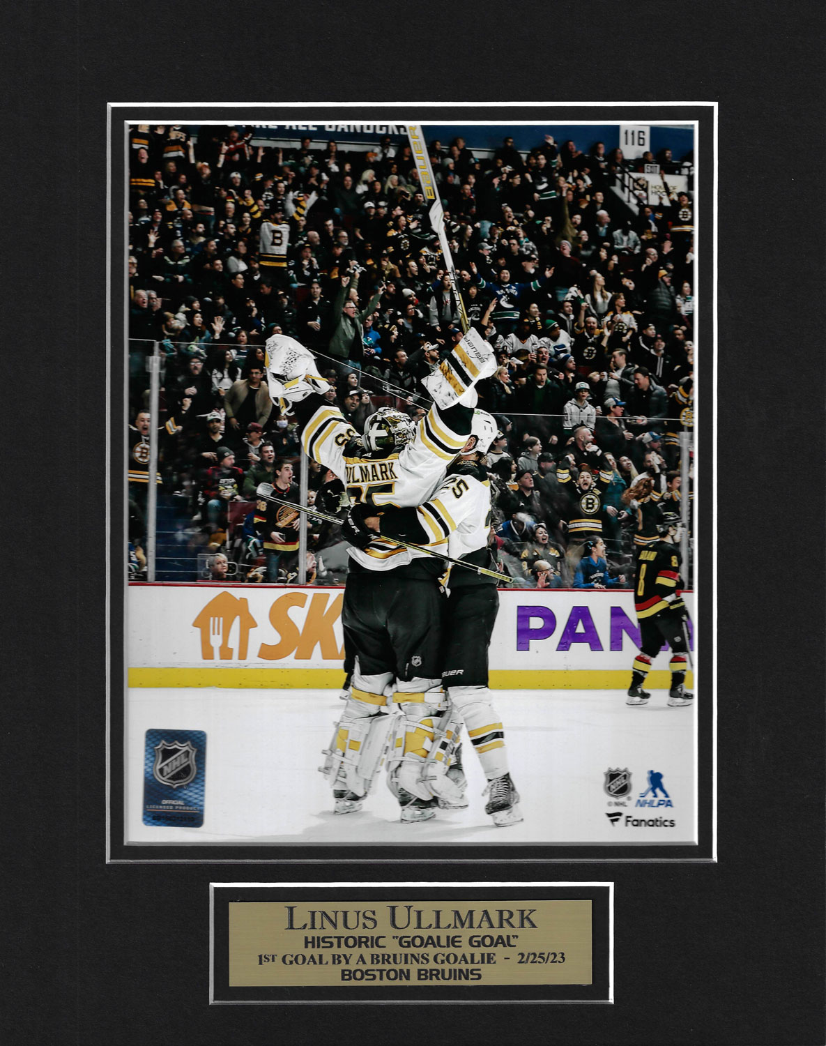 Trent Frederic First NHL Goal Boston Bruins Autographed Framed Hockey Photo  - 11x14 Framed Photo