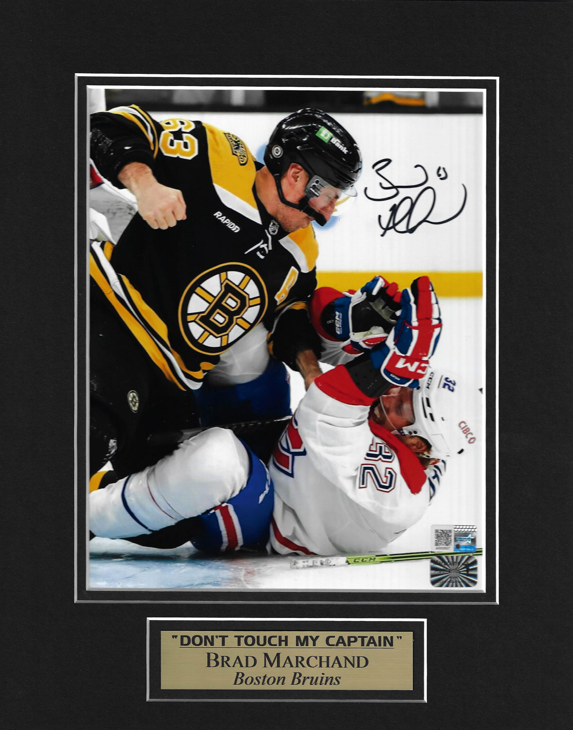 Brad Marchand and David Pastrnak Signed / Autographed Photo 16x20 Frame