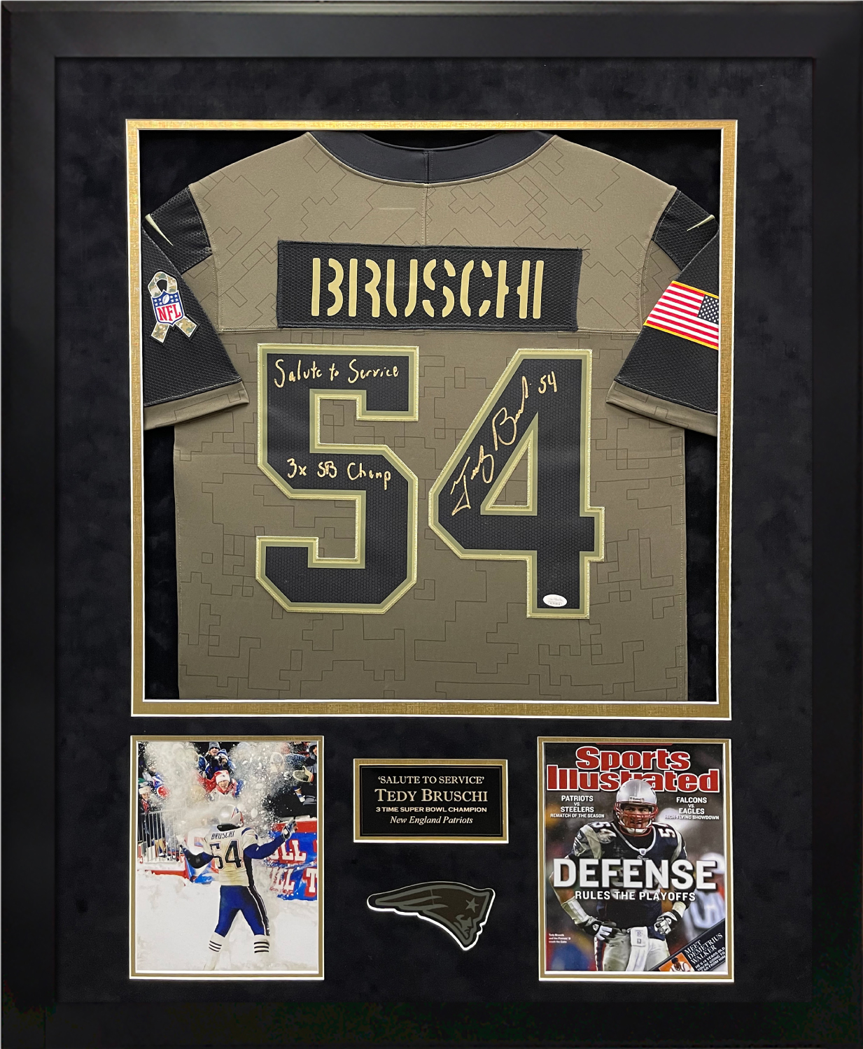 Tedy Bruschi Autograph Salute to Service Jersey W/ Inscription